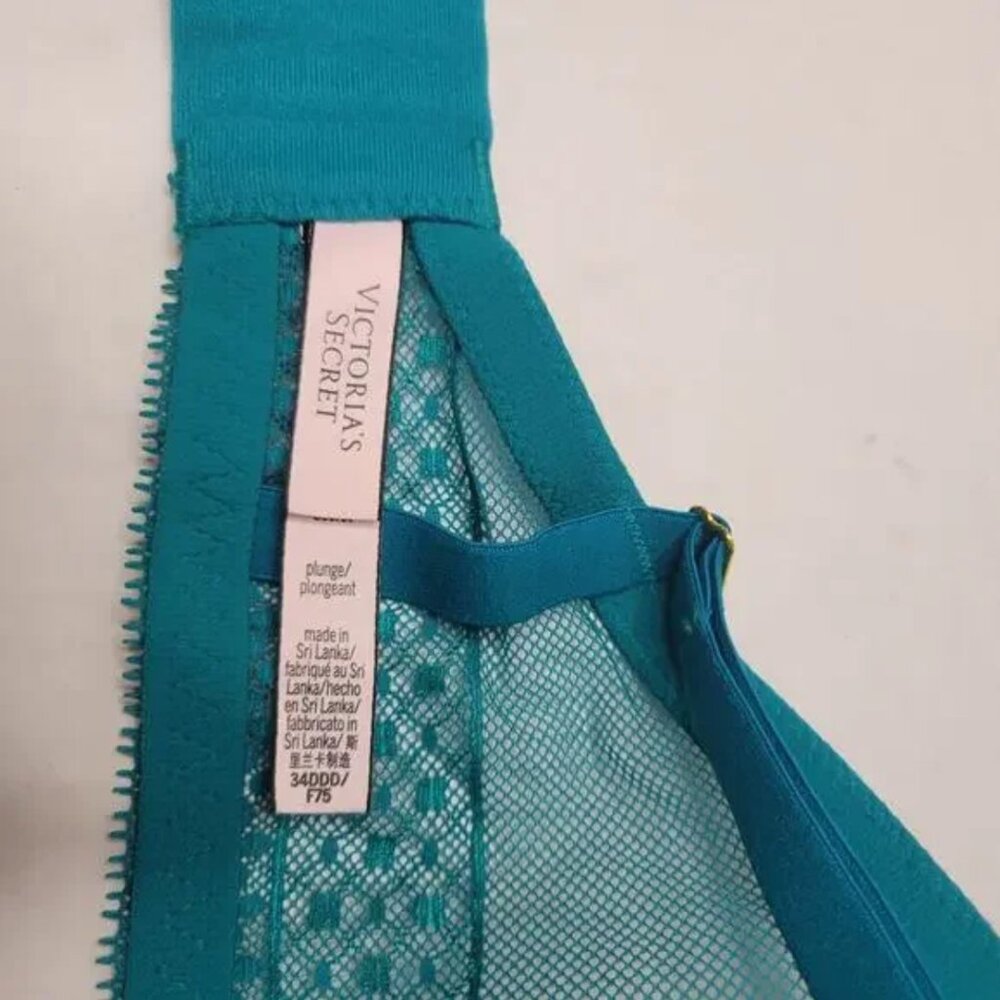 πΊπΈ Victoria Secret Aqua/Teal Lace Mesh Everyday Casual Plunge Bra Size 34DDD - Picture 6 of 10